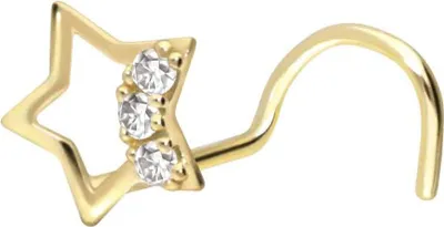 Produktbild von Nasenpiercing, Nasenstecker 14/18 Karat Gold Nasenstecker Spirale STERN + 3 MOISSANITE
