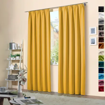Produktbild von heimtexland ® 2 Stück Thermo Verdunkelungsvorhänge Sonnenschutz Kälteisolierung Verdunkelungsgardinen Kräuselband Vorhang Typ139 Gelb HxB 245 x 135 cm