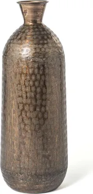 Image de Vase H&h Chennai en aluminium, décoré d'une texture gravée couleur bronze, 18 x 49 cm