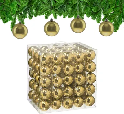 Obrázek produktu pro Relaxdays vánoční koule, sada 100 ks, vánoční dekorace, lesklé, ozdoby na vánoční stromeček, ozdoby na jedli, průměr 6 cm, zlaté