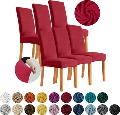 Produktbild von MEBLE ODNOWA, Stuhlhusse, Stuhlbezug, Standardgröße, Samt, Rot, 6er Set, Velours, elastisch, Stuhlbezüge, Stuhlhussen, maschinenwaschbar