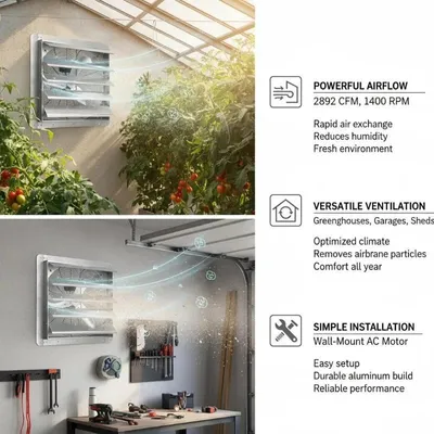 Produktbild von Wandmontierter Abluftventilator - 61,5 cm Jalousie-Lüfter - 4800 m³/h Luftleistung - 1400 U/min - Aluminium/Kunststoff - Silber