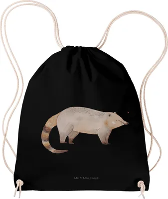 Produktbild von Mr. & Mrs. Panda Baumwolltasche Nasenbär - Schwarz - Geschenk, Lustige Sprüche, wander rucksack, Nasenbären, gym tasche, Bär, Rüsselbär, stoffbeutel kordel, Stoffrucksack