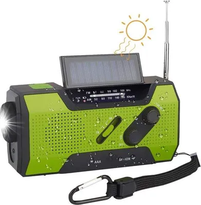 Image de Radio de secours - Radio portable - Alarme SOS - Rechargeable via batterie, énergie solaire, USB et manivelle - Batterie externe - Lampe LED - AM/FM - Kit radio portable - Câble USB-C - Radio d'urgence - Radio de survie -