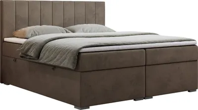 Produktbild von Boxspringbett 200x200, Bett 200x200 mit Matratze und Topper, Boxspringbett mit Bettkästen, Doppelbett - LOPE - 200x200 - Braun - Velvet - H3