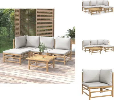 Produktbild von vidaXL 5-tlg. Garten-Lounge-Set mit Hellgrauen Kissen Bambus -  Gartenmöbel-Sets