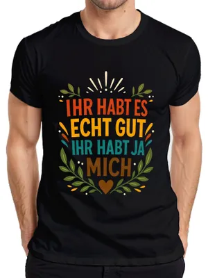 Zdjęcie produktu dla Koszulka męska "Macie to dobrze, macie mnie", czarna, rozmiar 3XL. (Styl: zabawne, sarkastyczne)