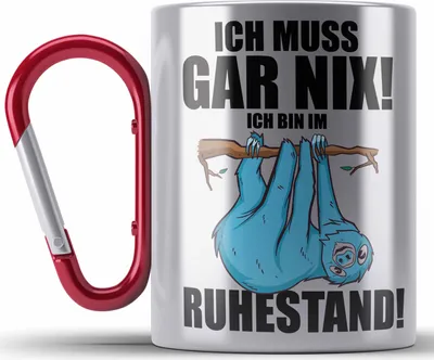 Produktbild von Trendation - Rente Edelstahl Tasse Karabiner Spruch Ich Muss Gar Nix Ich Bin Im Ruhestand Rentner Geschenk Rentnerin Karabiner Edelstahl Tasse Karabiner Edelstahl Renteneintritt (Rot)