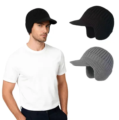 Immagine prodotto di Berretto invernale - Set di 2 - In maglia - Con paraorecchie - Nero