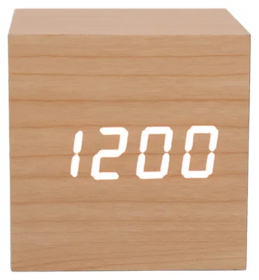 LED-Holz-Wecker mit großem Display, Temperatur, Wecker, weiß