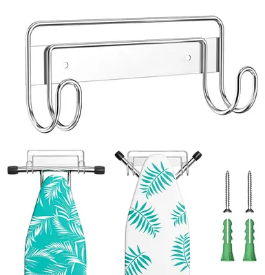 Image de Porte-planche à repasser - Inox - Fixation murale ou adhésive - Mur et porte