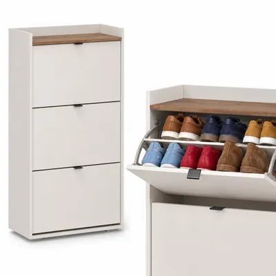 Image de Armoire à chaussures Steppo Plus, 60 cm de large, étroite, avec 3 portes, étagère à chaussures, finition chêne Kaschmir/Castello
