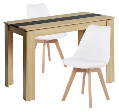 Obrázek produktu pro Jídelní stůl Essgruppe s 2 židlemi, obdélníkový, dubový Imitace/černá, 110 cm. Sada 2 židlí, bílé barvy