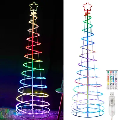 Immagine prodotto di Albero di Natale a spirale a LED Luce RGB dimmerabile Albero di Natale pieghevole Decorazione natalizia Luci di Natale con timer, 1,8 m