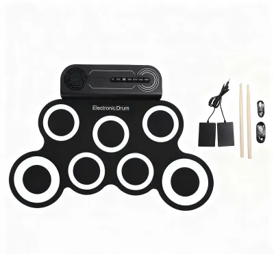 Image de Batterie Roll Up : batterie électronique portable et rechargeable à 7 pads, avec pédales et baguettes, pour s'entraîner