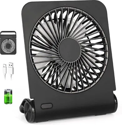 Image de Ventilateur USB portable à 4 vitesses - Petit ventilateur de table 2500 mAh - Silencieux et orientable à 220 degrés - Noir