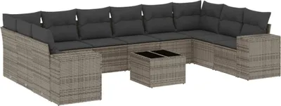Produktbild von vidaXL 11-tlg. Garten-Sofagarnitur mit Kissen Grau Poly Rattan