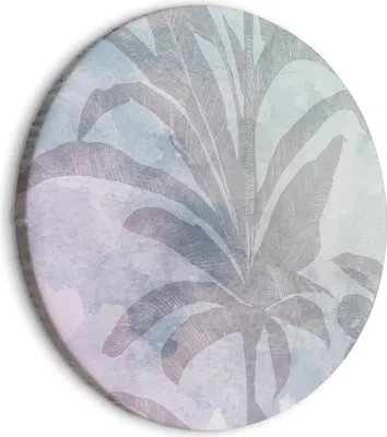 Produktbild von Italienischer Leinwand Rundes Bild - Palm trees in the fog - Palm trees among pastel clouds in purple and celadon tones/Misty tropics 80x80 cm Blätter b-C-10385-bc-a