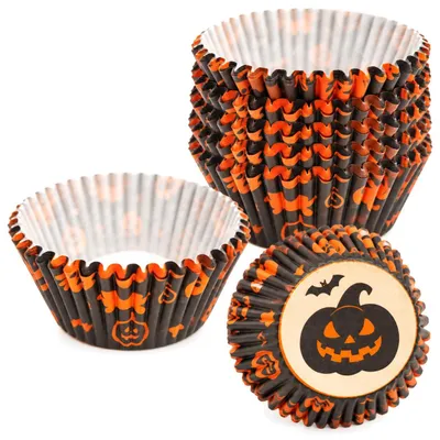 100 Halloween-Cupcake-Förmchen, schwarzer Kürbis, 5×3 cm