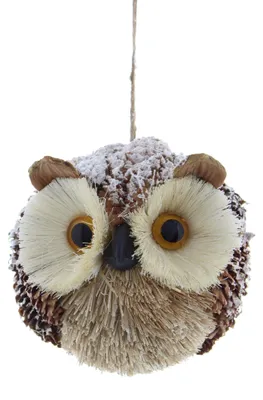 Eule-Deko aus Tannenzapfen & Schweinsborsten, 11 cm