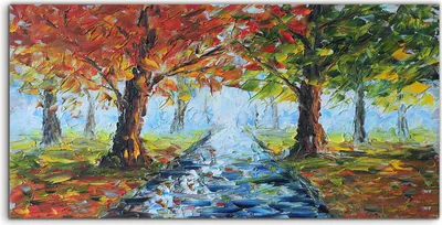 Produktbild von Coloray - Glasbild - 120x60 cm - Wandbild - Glasbilder - Landschaft Regen in Herbstpark Malerei