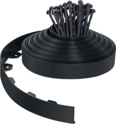 Produktbild von VOUNOT® Flexible Rasenkante Beeteinfassungen Kunststoff, mit 40 Erdanker, Länge 20m Höhe 5cm, Schwarz