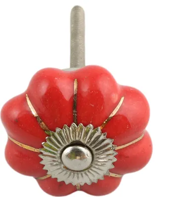 Produktbild von Möbelknauf aus Keramik Shabby Chic Rosette - einfarbig - rot - silber