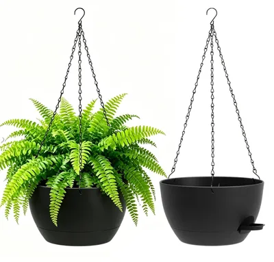 Image de Pot suspendu - Pot à plante autoarrosant - Lot de 2 - 25 cm - Noir