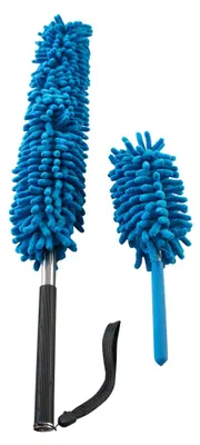 Produktbild von 2er Set Mikrofaser Staubwedel blau, ausziehbarer Teleskopstiel, flexibel biegbar
