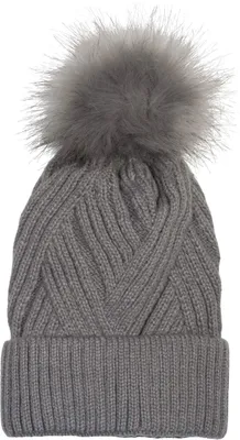 Produktbild von styleBREAKER Damen Strick Bommelmütze Rippenmuster, Grau