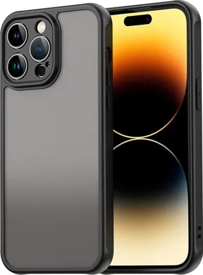 Image de Coque pour iPhone 14 Pro Max, dos mat translucide avec protection de l'appareil photo, coque de protection antichoc Noir