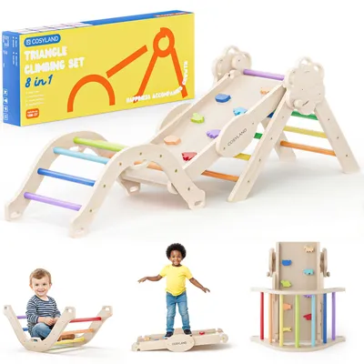 Produktbild von COSYLAND 8-in-1 Montessori Klettergerüst Holz ab 18 Monate – Kletterdreieck mit