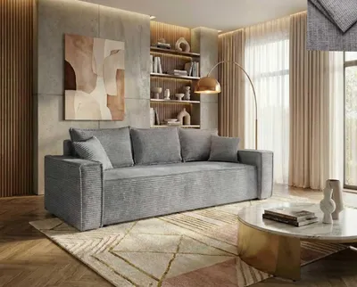 Produktbild von Schlafsofa Bono Nordelo mit Schlaffunktion D-L und Bettkasten, Stoff ASTRA Chenille - 17 Grau, 260 cm