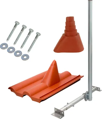 Produktbild von PremiumX BASIC X120-48 SAT Teleskop-Dachsparrenhalter 120cm Mast 48mm Frankfurter Ziegel Manschette rot