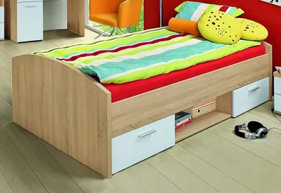 Produktbild von Jugendbett Winnie 90 x 200 cm mit 2 Schubladen - Sonoma Eiche / Weiß