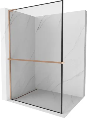 Zdjęcie produktu dla Mexen Kioto+ L ścianka prysznicowa z półką Walk-in 60 x 200 cm, czarna ramka, miedź szczotkowana - 800-060-123-65-70