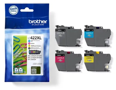 Zdjęcie produktu dla Brother LC422XLVAL, Czarny, Cyjan, Purpurowy, Żółty, 4 szt., 3000 stron(y), 1500 stron(y), Multipak