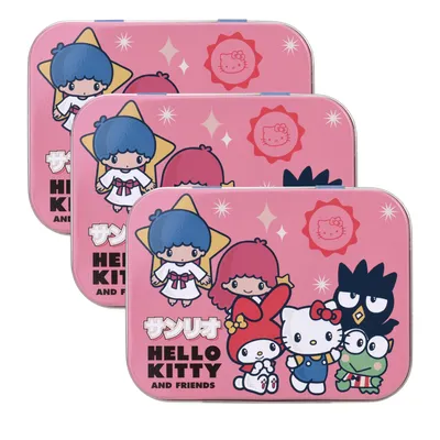 Produktbild von 3x Home-Flair Hello Kitty Freunde Rosa Kinder Pflaster-Box mit 24 bunten Motiv-Pflastern in Metalldose – Hautfreundlich & Wasserabweisend