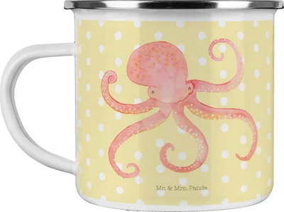 Produktbild von Mr. & Mrs. Panda Pott Tintenfisch - Gelb Pastell - Geschenk, Meerestier, Krake, Lustige Sprüche, becher emaille, emaillebecher, Meer, Tasse, Ozean, Wasser, Kaffeepott