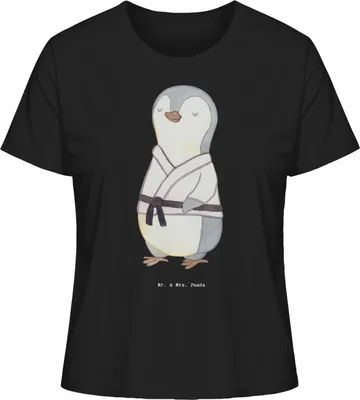 Produktbild von Mr. & Mrs. Panda Oberteil Damen Pinguin Karate Größe XL - Schwarz - Geschenk, Kampfsportart, Verein, shirt, Selbstverteidigung, Kurzarmshirt, Kampfkunst, Sommershirt