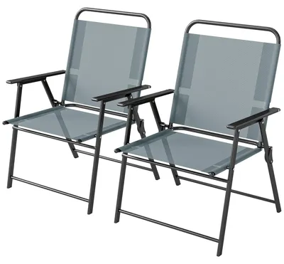 Produktbild von Klappbare Gartenstš¹hle, 2er-Set Campingstš¹hle mit grauem Netzgewebesitz.
