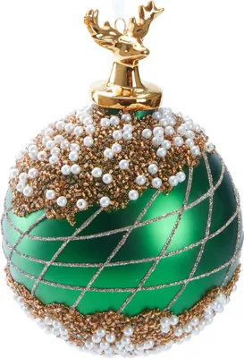 Produktbild von BRUBAKER Premium Weihnachtskugel Grün mit Hirsch Figur Gold - Von Hand dekorierte Baumkugel aus Glas - 10 cm Christbaumschmuck