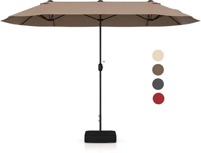 Image de Parapluie double, dimensions 396 x 201 cm, grand parasol rectangulaire pour 6 personnes, parasol de terrasse avec pied et manivelle, parasol de jardin sans pied, idéal pour les piscines et les terrasses