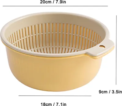 Obrázok produktu pre Dvojvrstvový košík na umývanie zeleniny, odkvapkávací košík na ovocie, kuchynský cedník pre domácnosť, béžový, L 20 x 18 x 19 cm / 7,9 x 7,1 x 7,5 palca