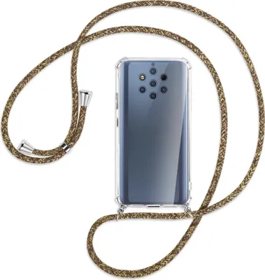 Produktbild von Handykette Backcover-Schutzhülle mit Band (Metall silberfarben) für Nokia 9 PureView - braun+beige