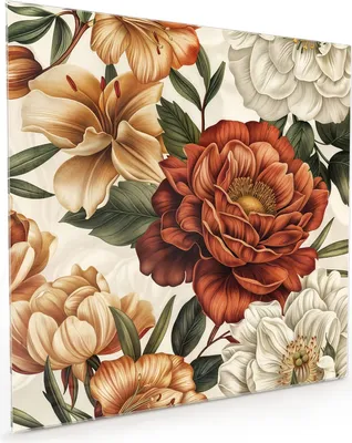 Produktbild von Küchenrückwand Spritzschutz Glas mit Motiv Blumenmuster Vintage 40 x 40 cm
