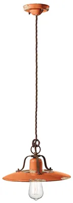 Image de Ferroluce Country Lampe à suspendre en céramique Ø 30cm Orange Rond