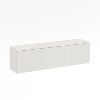 Produktbild von KOMTO TV Lowboard Hängend 130 cm – TV Unterschrank, Sideboard für Wohnzimmer, Fernsehschrank mit 3 Klappen, Weiß, 129,9 × 30 × 35 cm