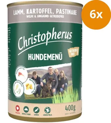 Produktbild von Christopherus Hundemenü Junior mit Lamm, Kartoffel, Pastinake 400 g, Junior, jede Rasse, Lamm, Pastinake, Kartoffel, 400 g, Ohne Soja