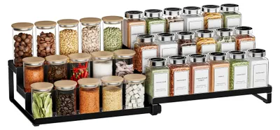 Produktbild von Erweiterbares Gewürzregal mit 3 Ebenen, Stehendes Gewürzregal, Küchen Gewürz Organizer, Gewürzregale für Schrank und Arbeitsplatte